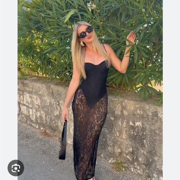 Zara NWT black underwire lace midi dress 5063/814 - Picture 2 of 14